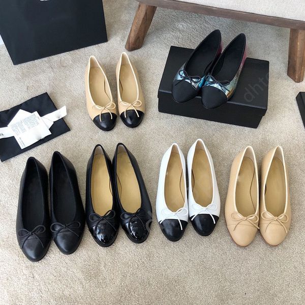 Designerschuhe Paris Marke Chanelliness Schuhe Schwarze Ballett Flats Schuhe Frauen Frühling gesteppt echtes Lederrutsch auf Ballerina Luxus runde Zehen Damen Anzugschuhe