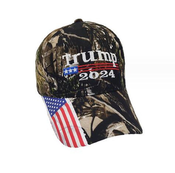 Nuovo camuffato Donald Trump per il presidente 2024 cappello da baseball tappeti da baseball US Flag Maga Sun Visor Cappelli da festa