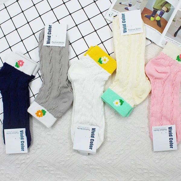 Meias femininas retalhos mulher meia fina para flor curta algodão sox coreano kawaii meias primavera verão casual senhoras meias