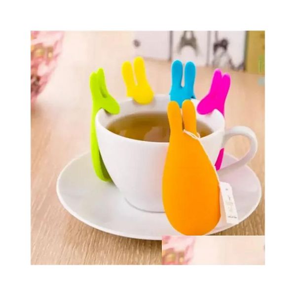 Otros vasos 5 colores Sile Gel Conejo Forma Bolsa de té Infusor Titular Color Caramelo Taza Regalo Sil Stand Drop Entrega Hogar Jardín Kitch Dhram