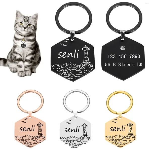 Etiqueta de cachorro personalizada, identificação de gatos personalizada gravada para nome de animais de estimação, acessórios diy, pingente anti-perda, coleira de aço inoxidável para cachorro