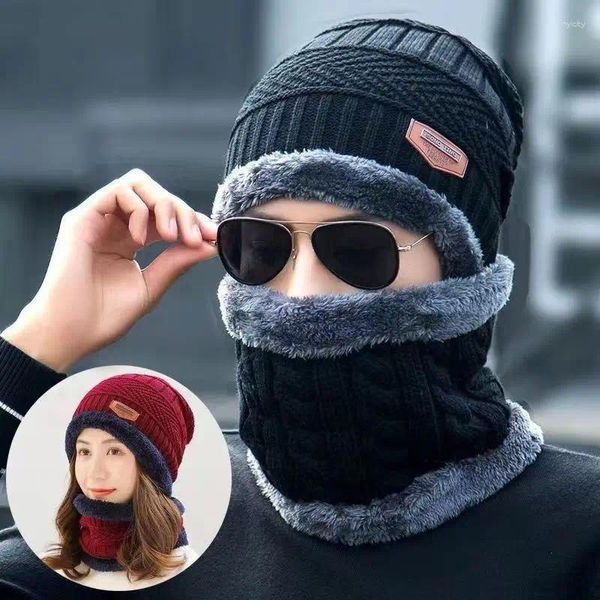 Lenços de malha chapéu cachecol integrado outono inverno quente pescoço capa homens mulheres cabeça cobrindo ciclismo pelúcia máscara facial resistente ao frio