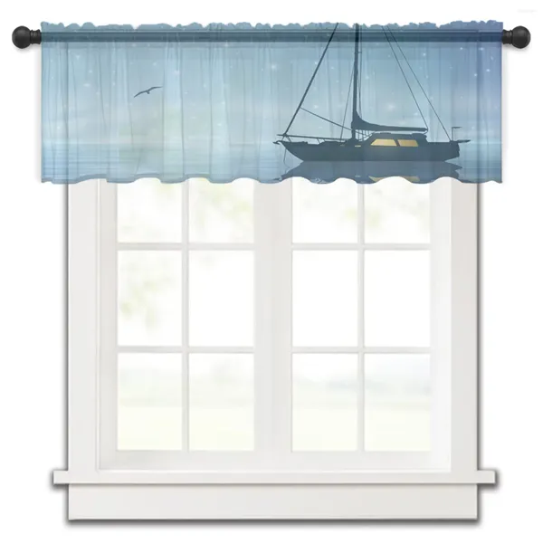 Tenda Barca A Vela Cielo Notturno Sogno Breve Finestra Trasparente Tende In Tulle Per Cucina Camera Da Letto Decorazioni Per La Casa Piccole Tende In Voile