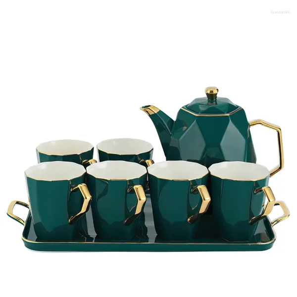 Conjuntos de chá cerâmica café chá conjunto phnom verde diamante drinkware grande kattle caneca leite pode bule copo garrafa casa cozinha waterware