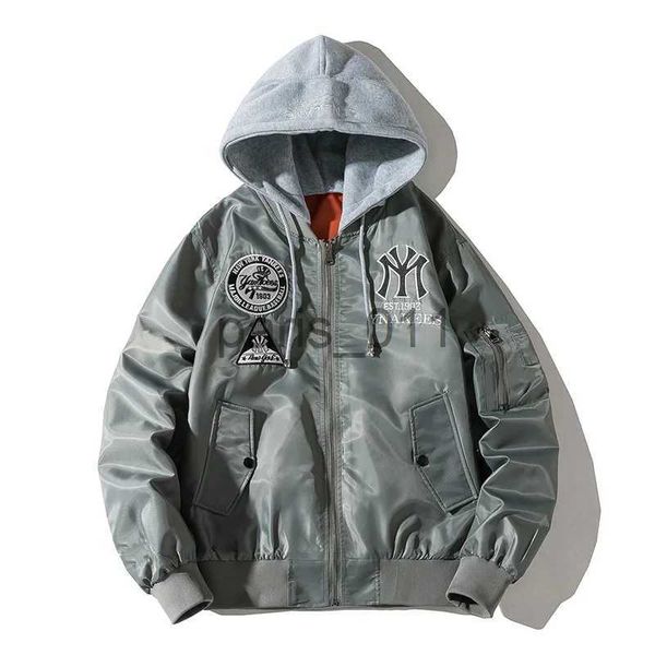 Jaquetas masculinas Jaqueta bomber masculina inverno e outono jaqueta de beisebol bordada com capuz casaco destacável casal universidade hip hop unissex roupas de rua x1016