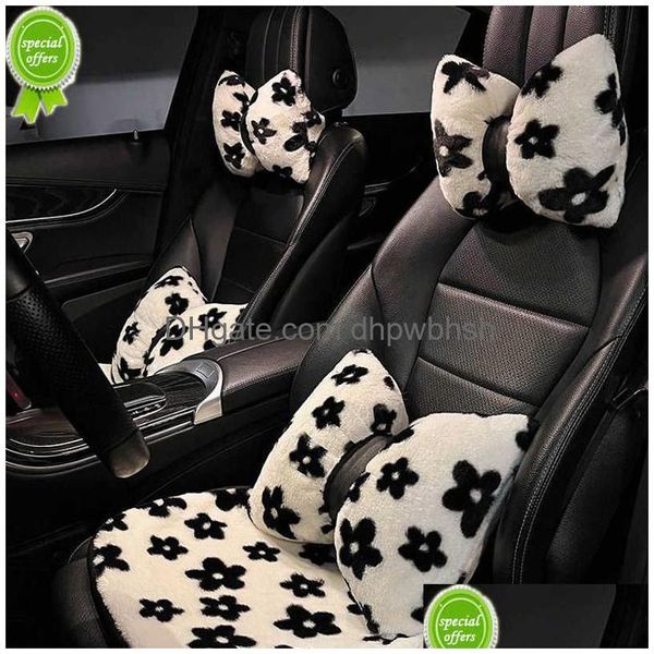 Moda motivi floreali Fiocco Interni auto Cuscini per il collo Inverno Morbido peluche Poggiatesta Supporto per sedile Cuscino per la vita Accessori Consegna a goccia