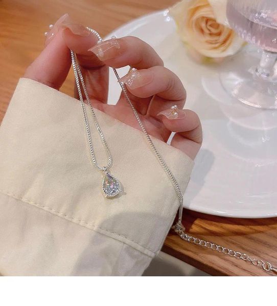 Pingente colares zircon gota de água em forma de titânio aço amor coração dia das mães colar mulher menina casamento bênção jóias