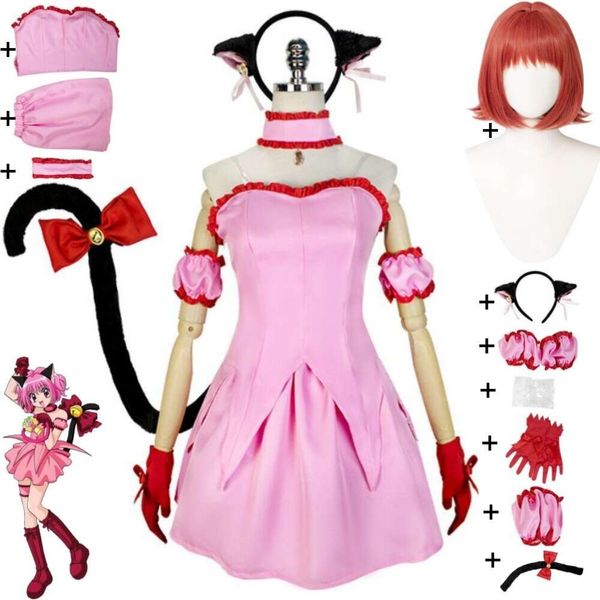 Cosplay anime tóquio mew momomiya ichigo cosplay traje peruca adulto criança sexy mulher rosa gato uniforme halloween carnaval festa terno
