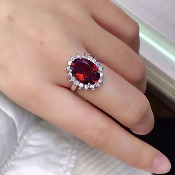 Anéis de cluster clássico vinho vermelho granada anel para casamento 5ct 10mm 14mm vvs grau natural prata brithday presente namorada