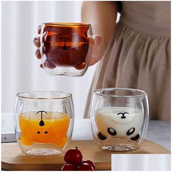 Canecas Dos Desenhos Animados Duplo Borosilicato Vidro Pato Urso Copo de Leite Home Inventário Atacado Gota Entrega Jardim Cozinha Jantar Bar Drinkware Dh7Ih