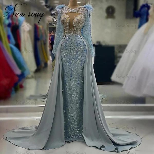 Abiti da festa Paillettes lucide Sirena blu Gonna da sera in raso 2023 Robes Du Soir Caftani Dubai Abito da donna Celebrità di gala