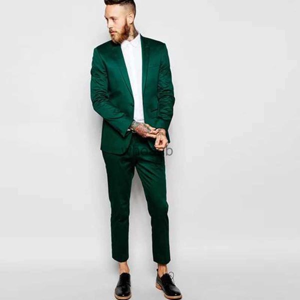 Erkek Suit Blazers Erkekler Takımlar 2 Parça Teal Yeşil Tek Kesikli Tepe Yakası Uygun Sağduyulu Damat Damat Smokin Düğünü En İyi Adam Ceket+Pantolon YQ231016