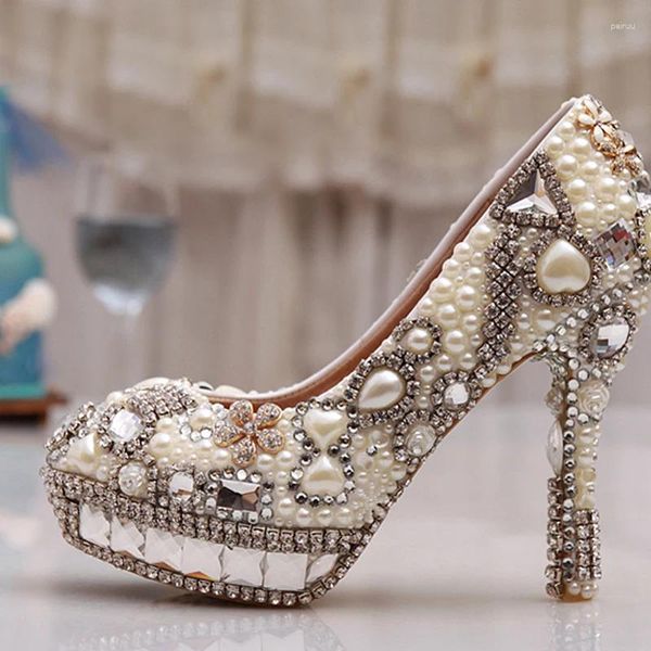 Scarpe eleganti Discoteca Festa da sposa Piattaforma con strass Tacchi alti Décolleté da sposa con diamanti Donna Avorio Perla Prom Taglia 33-43