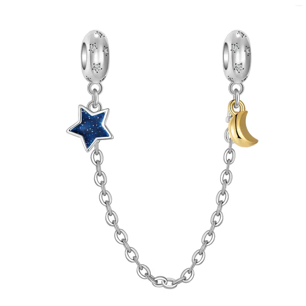 Pedras preciosas soltas 925 prata esterlina estrela lua azul corrente de segurança charme caber encantos originais pulseiras feminino diy contas jóias fazendo