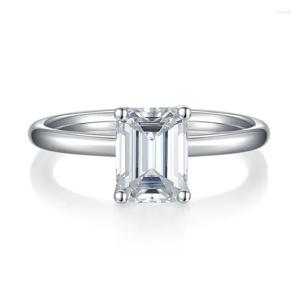 Anéis de Cluster Sgarit Jóias 925 Sterling Silver Solitaire Anel de Noivado 2CT Emerald Cut VVS1D Moissanite Diamante Casamento para Homens Mulheres