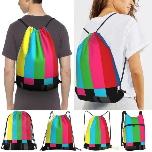 Sacos de compras Tv Color Bars Mulheres Propósito Cordão Mochila Homens Mochilas de viagem ao ar livre para treinamento de ginástica Bolsa de fitness de natação