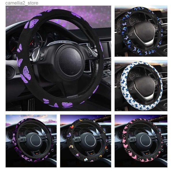 Capas de volante para carro borboleta roxa cobertura de volante ajuste universal para suvs caminhões sedans carros para mulheres bonitas feminino preto e roxo Q231016