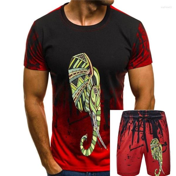 Homens Tracksuits Camiseta Homens Elefante Arte Animal Camisetas Poker Designer Camisetas Verão / Outono Tripulação Pescoço Roupas Azul Algodão Tops Tees