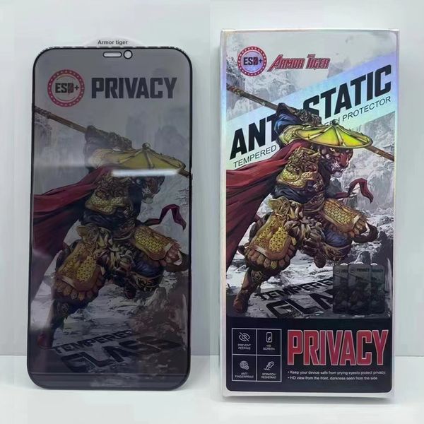 Protetor de tela para iPhone 15 Pro Max 14 Plus 13 Mini 12 11 XS XR X 8 7 SE Armor Tiger Privacidade Vidro temperado Anti-reflexo Spy Film Guard Explosão Curvo Premium Cobertura Completa