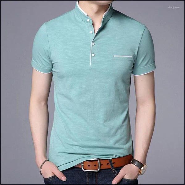 Polo da uomo 2023 Moda Uomo T-shirt Estate Manica corta Colletto alla coreana Solid Slim Mens Cotton Tops Tees Plus Size 4XL