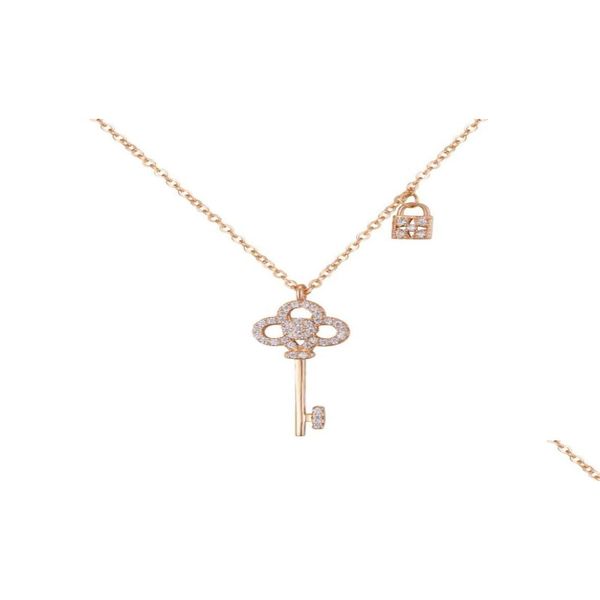 Anhänger Halsketten Funkelnder Diamant Zirkon Mode Designer Schöne Schloss Schlüssel Halskette Für Frauen Mädchen Rose Gold Sier9700130 Drop Deli Dhnwa