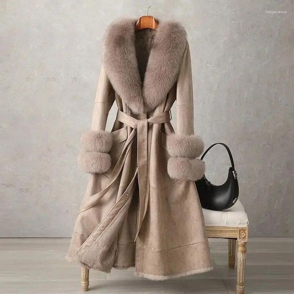 Cappotto da donna in pelliccia sintetica da donna, moda invernale, giacca con colletto imitazione, capispalla femminile di grandi dimensioni sopra il ginocchio