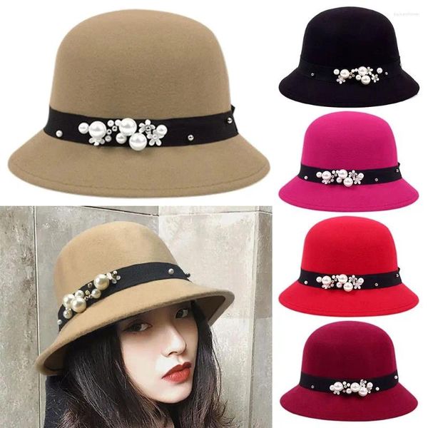 Berets Damen Elegante Fischermütze Frauen Vintage Retro Hut Wollfilz Eimer Bowler Cloche Hüte Herbst Winter Warm