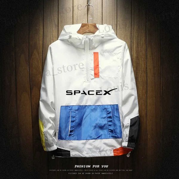 Jaquetas masculinas SpaceX Space X Impressão 2022 Nova Moda Color Block Primavera Homens Moletons Com Capuz Jaqueta Casaco Light Street Style Jacket T231016