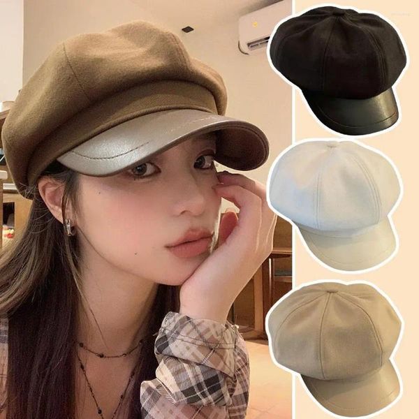 Berets Damenmode Sboy Hüte Wolle Visier Baskenmütze Cabbie Cap Damen Koreanischer Stil Weiche 8 Panels Vintage Hut