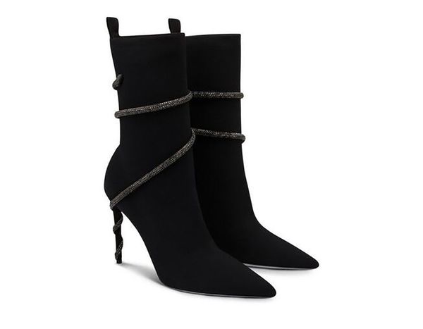 Outono/inverno malha meias elásticas botas água diamante embrulhado feminino salto fino apontado moda botas altura do salto confortável botas sexy EU35-40