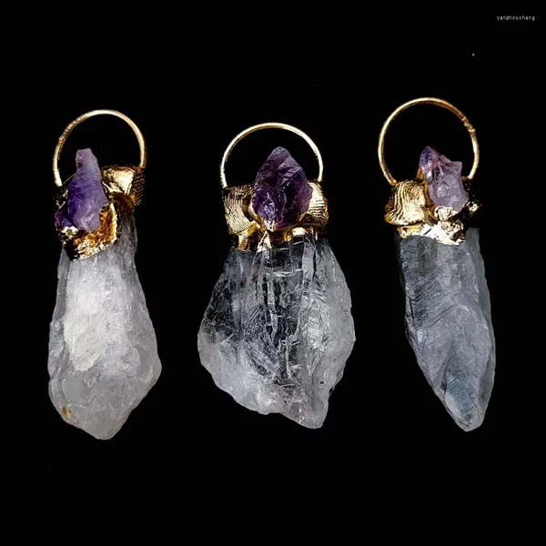 Anhänger Halsketten Natürliche weiße Kristallinlay Kleine Amethyst Druzy Halskette Unregelmäßige Mineralgestein Edelstein Rohstein Zubehör