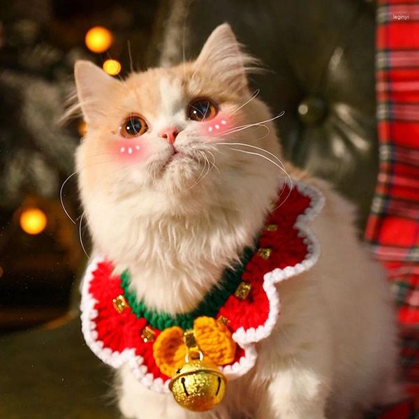 Аксессуары для одежды для собак INS, Япония, Южная Корея, рождественский ошейник для домашних животных, кошачий орнамент, колокольчик, галстук-бабочка, милое тканое платье