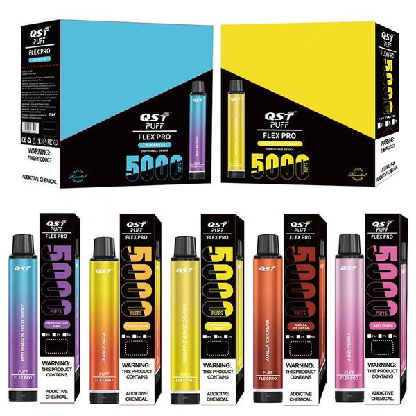 100% cigarros autênticos recarregáveis Puff Flex Pro QST caneta vape descartável E kits de cigarro 0% 2% 5% 5000 baforadas 12ML pré-preenchidos 15 cores VS Plus MAX DHL grátis