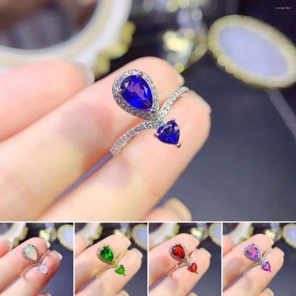 Cluster Ringe FS 5 7 Natürlicher Opal/Amethyst/Granat/Saphir Ring S925 Sterling Silber Für Frauen Feine Mode Charme Hochzeiten Schmuck MeiBaPJ