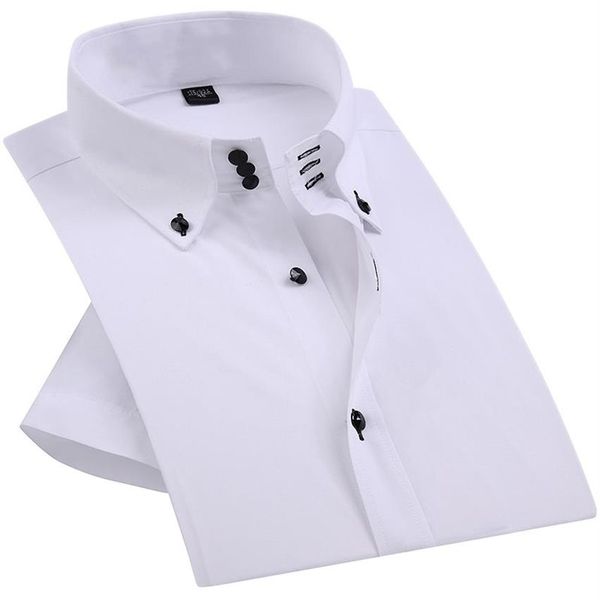 Camicia elegante da uomo estiva elegante casual con bottoni a diamante Camicia bianca a maniche corte di lusso con collo alto slim fit Camicetta da lavoro elegante 201120251S