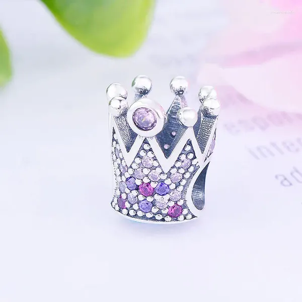 Lose Edelsteine 925 Sterling Silber Royal King Crown Pave rosa Farbe CZ Kubikzircon Perle passend für Original Pan Charm Armband Herstellung Berloque