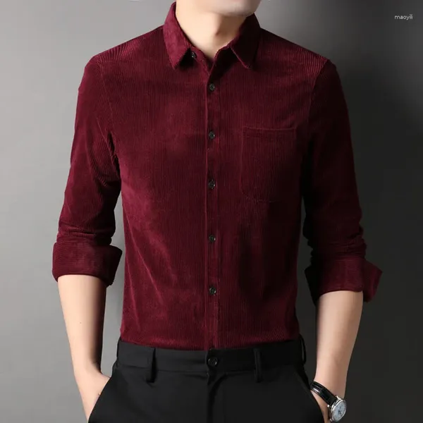 Camicie casual da uomo Velluto a coste rosso bordeaux riscaldato sociale per camicetta di velluto da uomo Taglia grande Bordeaux verde Abbigliamento da uomo Abbigliamento da marito