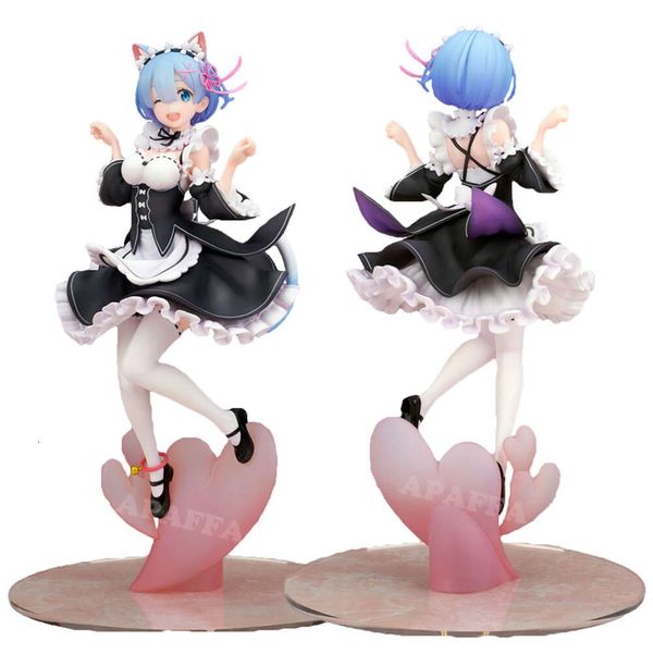 Brinquedos de dedo 23cm re: zero começando a vida em outro mundo anime figura rem gato orelha figura de ação rem/ram estatueta colecionável modelo boneca brinquedos