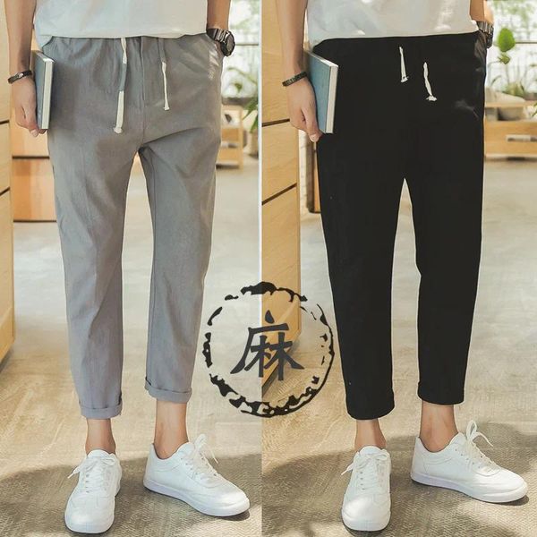 Pantaloni da uomo larghi sottili 8/9 estate coreana gamba piccola lino studente tendenza slim fit abbigliamento Y2k streetwear cargo uomo