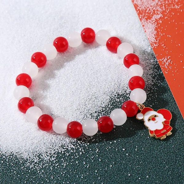 Charme pulseiras contas de cristal natal santa pingente pulseira para mulheres casal xmas muleta sino floco de neve luva árvore elástica jóias presente