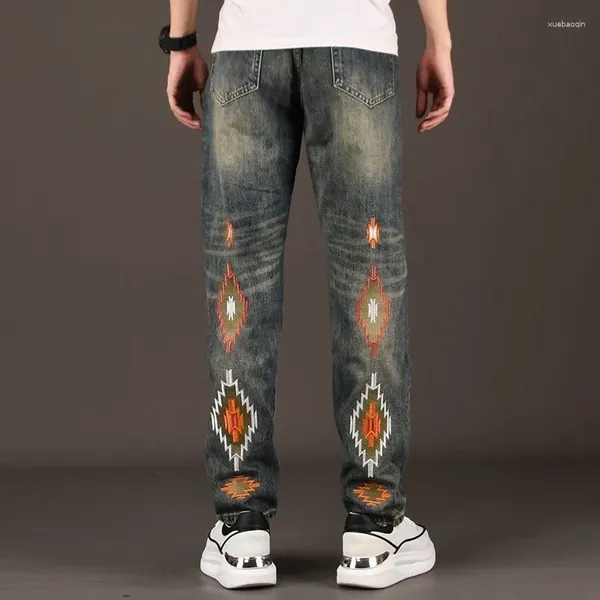 Jeans da uomo 2023 Primavera e Autunno Tendenza moda Vintage Stampato Gamba Dritta Uomo Casual Allentato Comodo Pantaloni di Alta Qualità 36