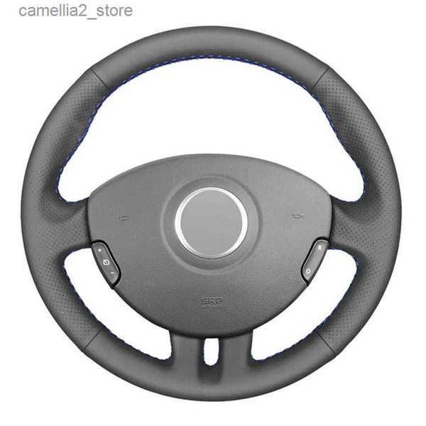 Couvre-volant Housse de volant de voiture souple cousue à la main en simili cuir noir pour Renault Clio 3 2005 2006 2007 2008 2009 2010 2011 2012 2013 Q231016