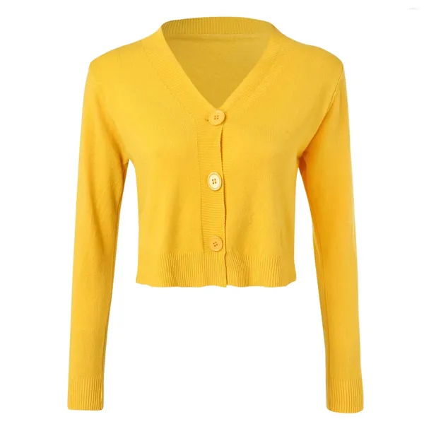 Suéteres femininos Mulheres botão sólido malha cardigan simples decote em v manga comprida tops casacos bolero cabo macio jumpers