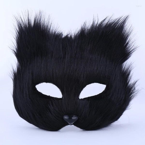 Articoli per feste Maschere di Halloween Cosplay di animali Furry Bianco Nero Mezza maschera Puntelli per costumi di carnevale di Natale