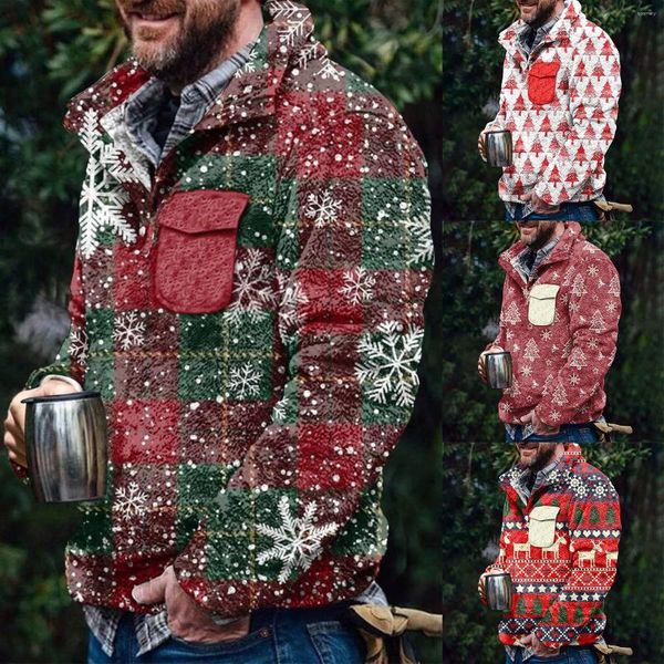 Felpe con cappuccio da uomo in pile invernale per uomo maglione pullover stampato in 3D top oversize uomo stile vintage allentato abbigliamento natalizio cappotti spessi