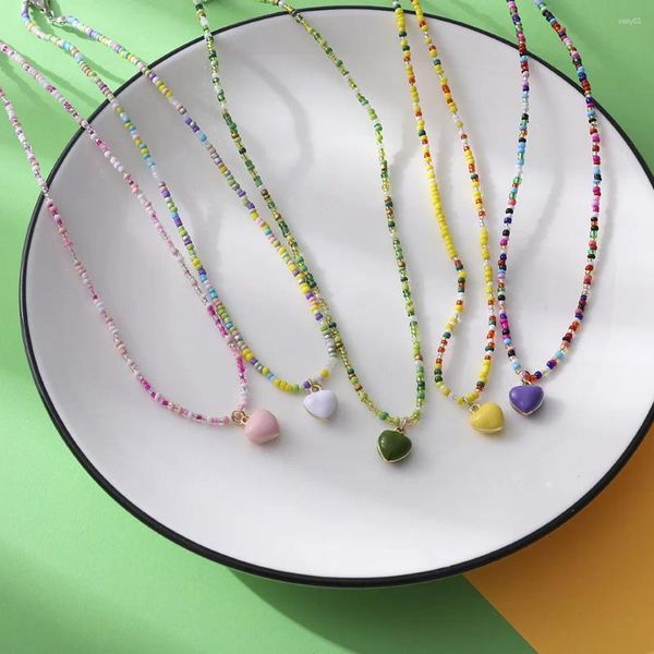 Anhänger Halsketten Einfache Rocailles Böhmen Kurze Halsband Kette Gänseblümchen Boho Charme Kragen Bunte Handgemachte Colar Halskette Schmuck Femme