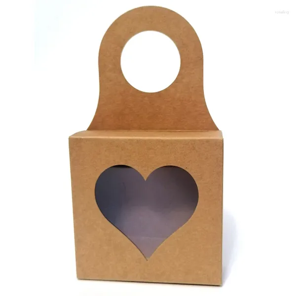 Hediye sargısı 25pcs Kraft Kağıt Kalp Kutusu Pencere Partisi Bisküvi Şeker Mücevher Paketleme Karton El Yapımı Sabun