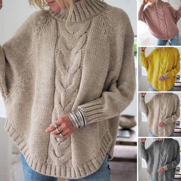 Suéteres femininos pulôver suéter elástico inverno batwing manga longa senhora do escritório oversized quente malha resistente ao frio