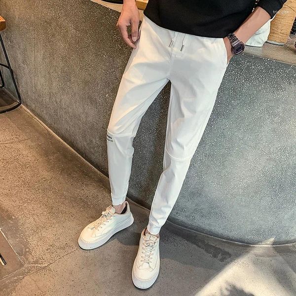 Calças masculinas preto/branco outono comprimento total harem para roupas masculinas simples todos os jogos magro ajuste casual hip hop joggers calças venda