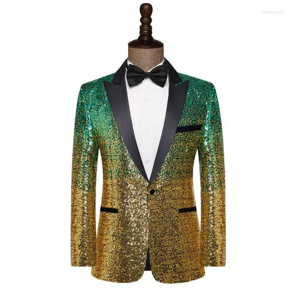 Ternos masculinos HOO 2024 Gradiente Color-Blocking Lantejoulas Blazer Stage Show Performance Host